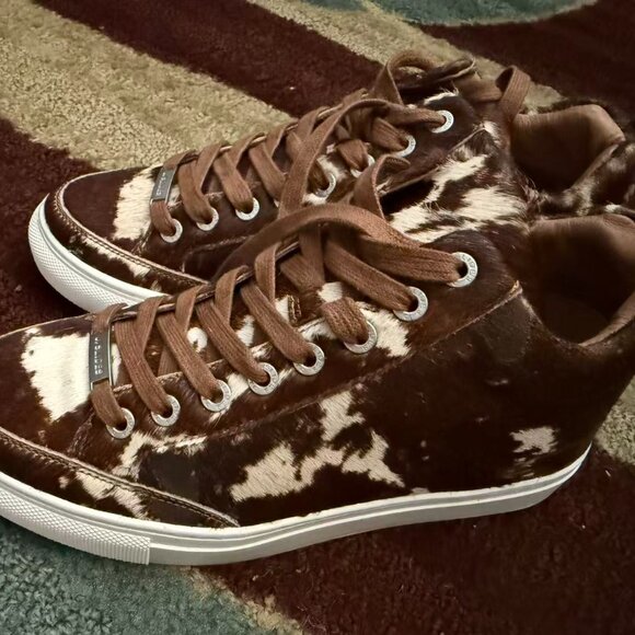 NEW with box J SLIDES NYC BROWN PONY LEATHER COWHIDE SNEAKERS WOMANS Size 6 - Picture 5 of 10